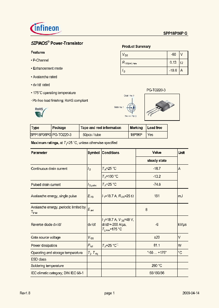 SPP18P06P09_4913192.PDF Datasheet