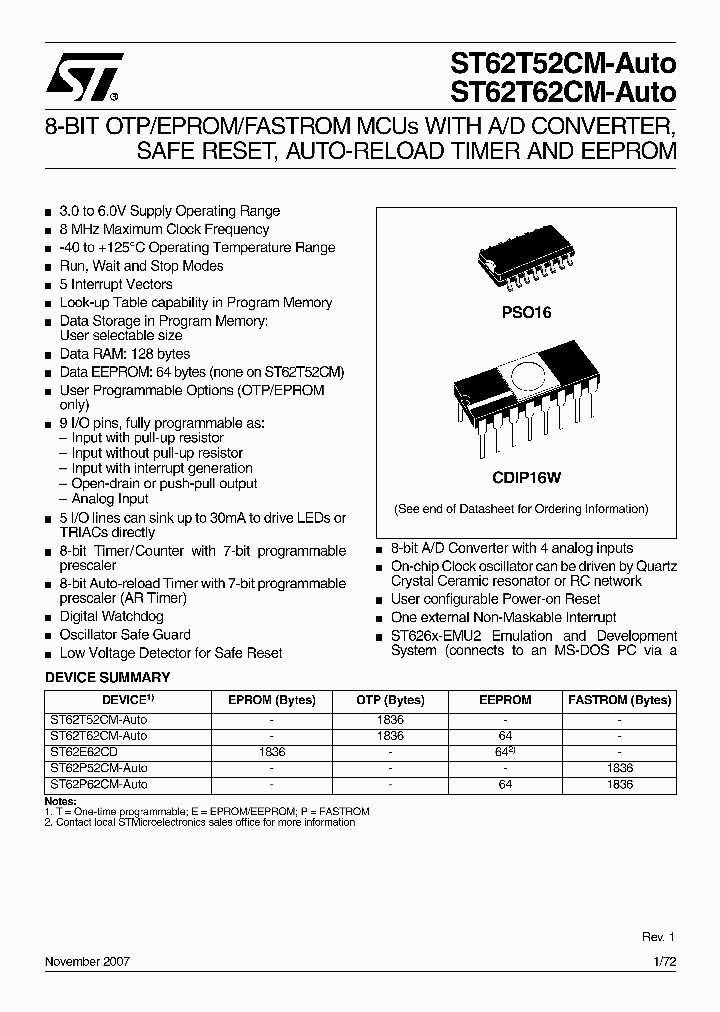 ST62P52CM-AUTO_4627500.PDF Datasheet