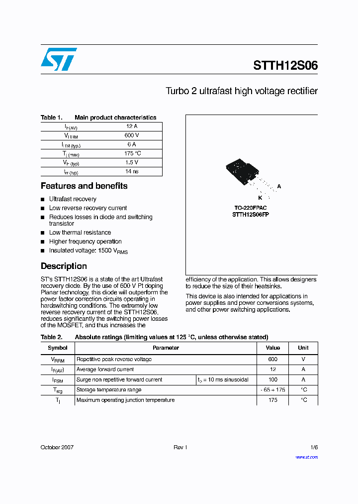 STTH12S06_4387545.PDF Datasheet