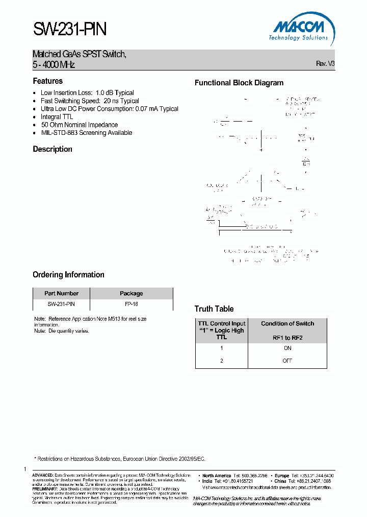 SW-231-PIN_4802507.PDF Datasheet