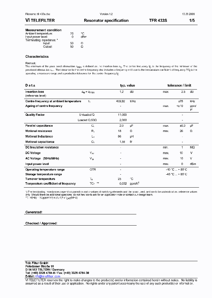 TFR433S_4227966.PDF Datasheet