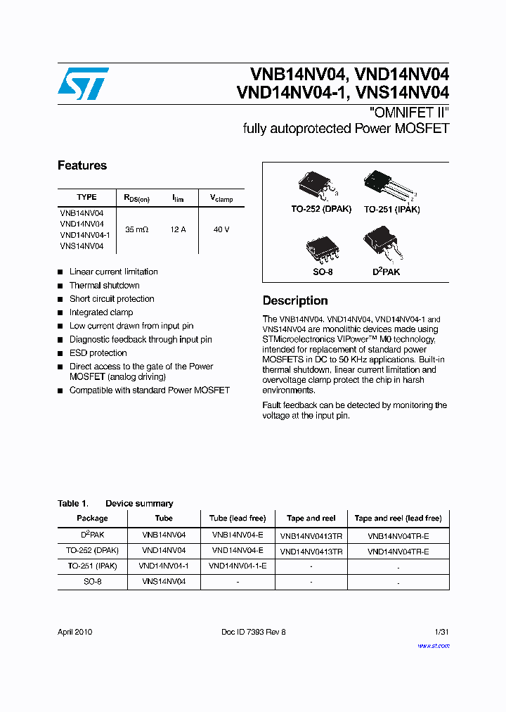 VNB14NV04TR-E_4913944.PDF Datasheet