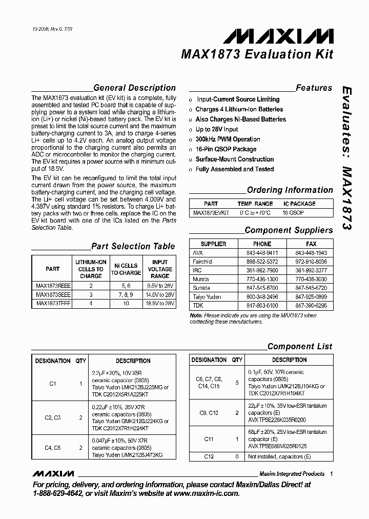MAX1873EVKIT_990176.PDF Datasheet