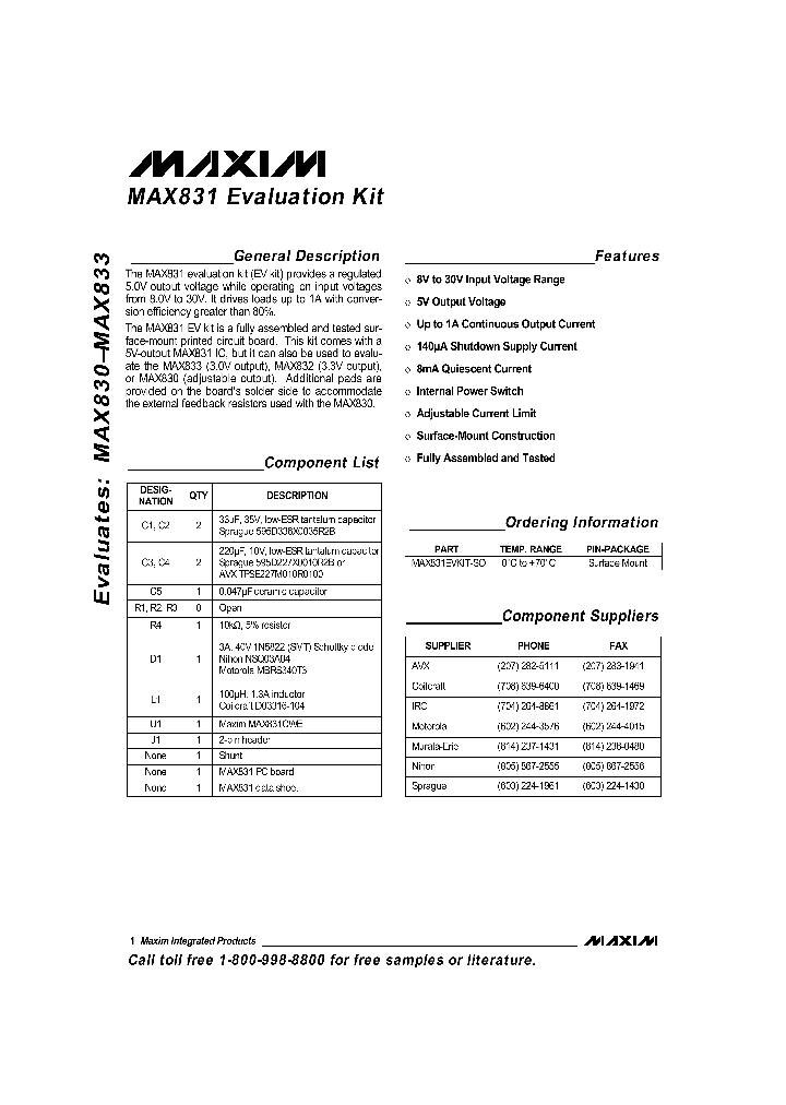 MAX830EVKIT-MAX833EVKIT_990607.PDF Datasheet