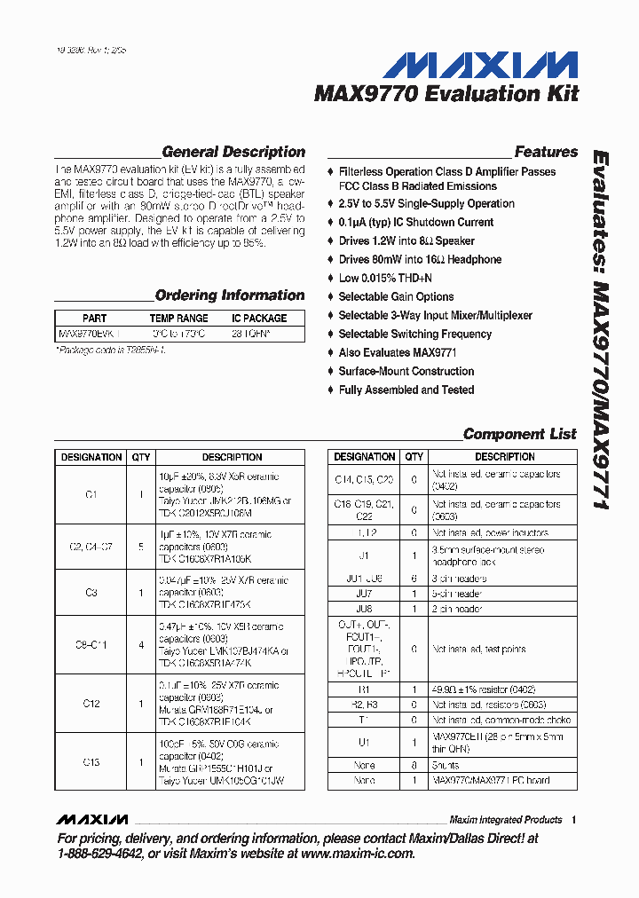 MAX9770EVKIT_990688.PDF Datasheet