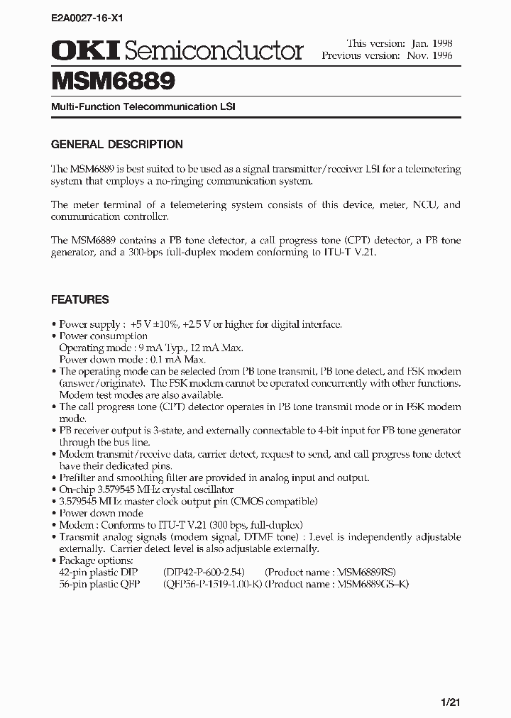MSM6889_992491.PDF Datasheet