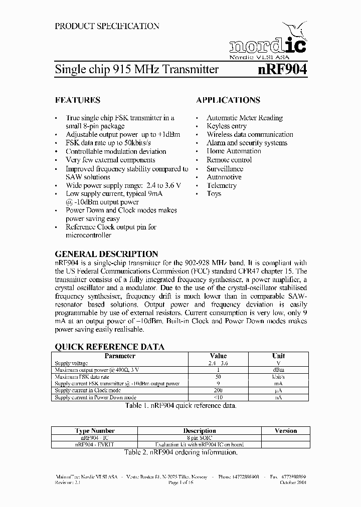 NRF904_993448.PDF Datasheet