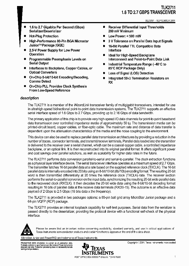 TLK2711_1005690.PDF Datasheet