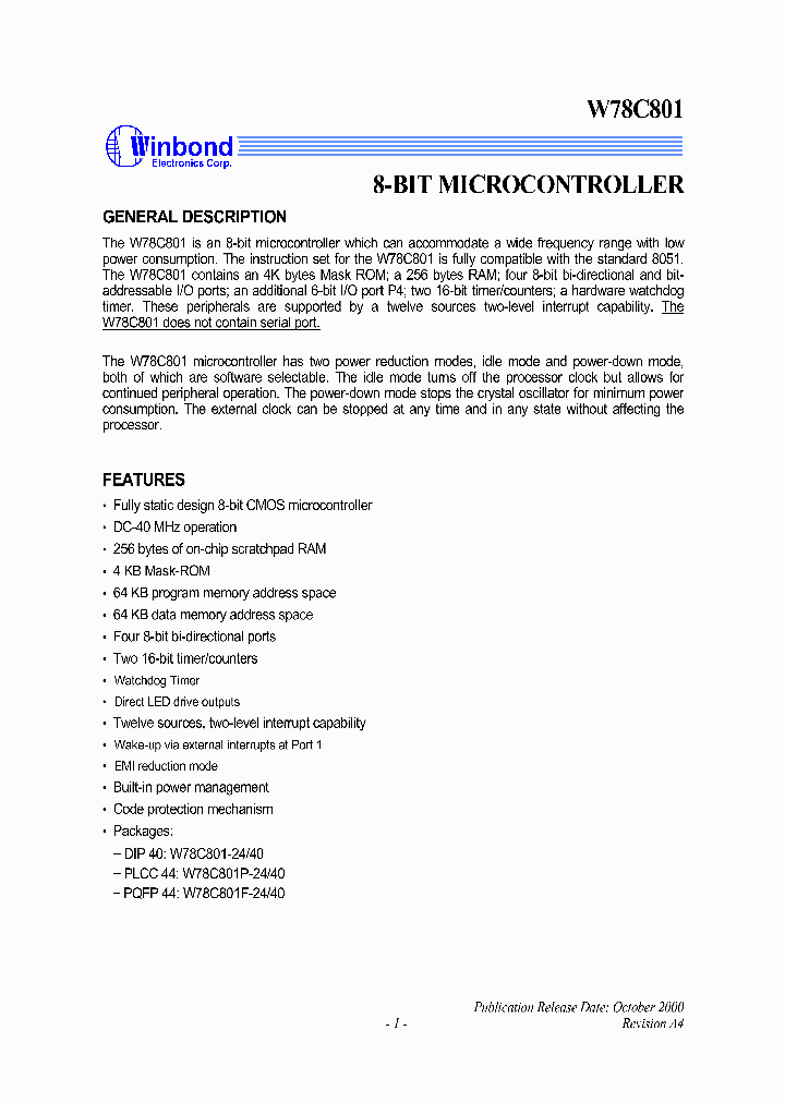 W78C801D1_1007437.PDF Datasheet