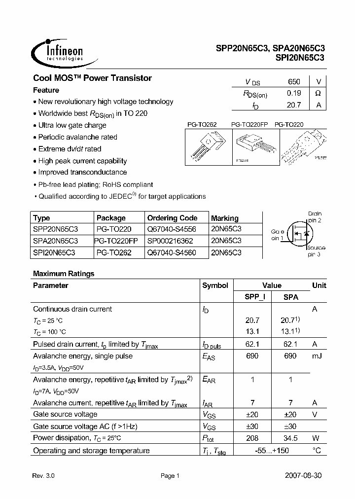 SPP20N65C3_4937161.PDF Datasheet