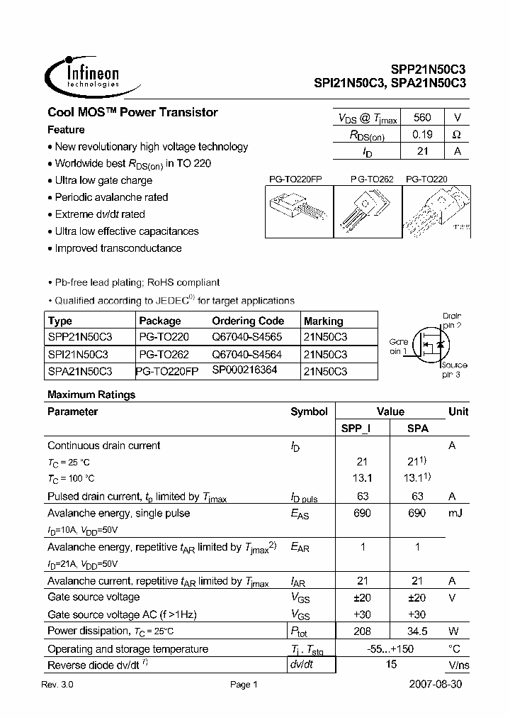 SPP21N50C3_4937165.PDF Datasheet