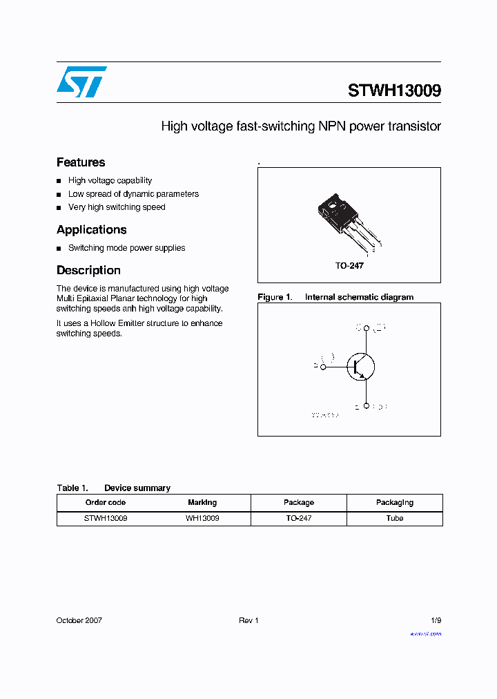 STWH13009_4942603.PDF Datasheet