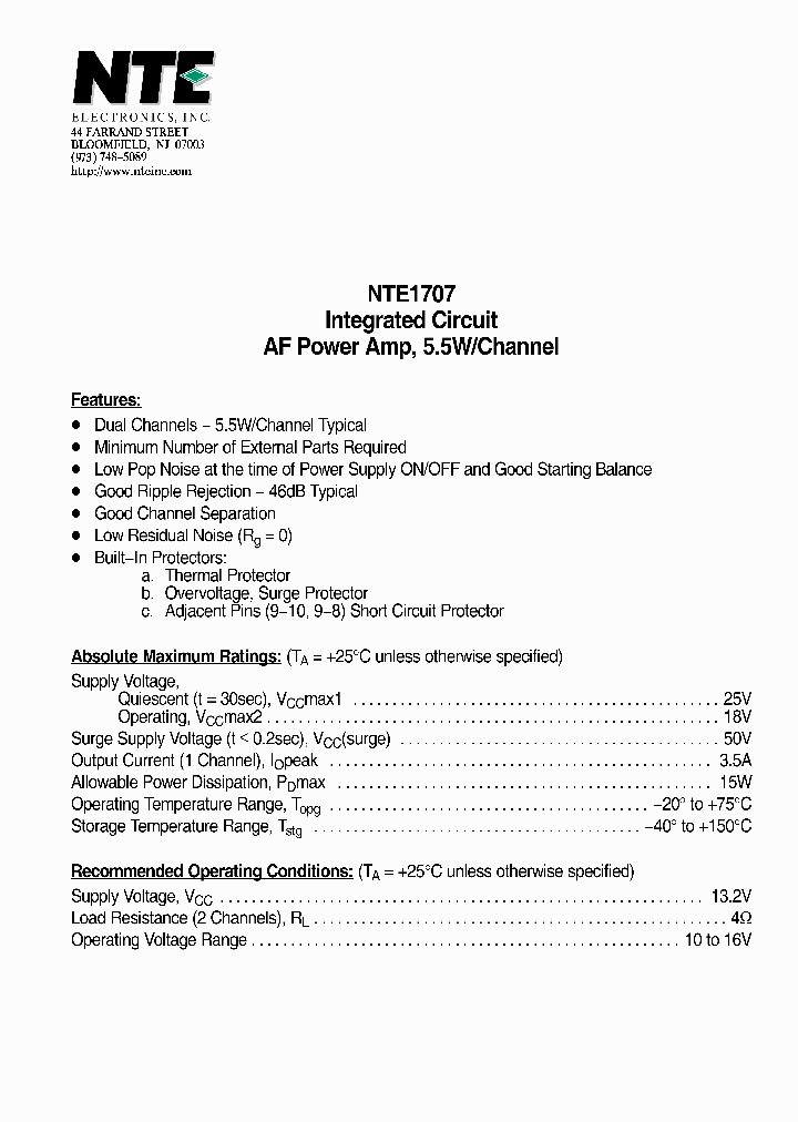 NTE1707_4949188.PDF Datasheet
