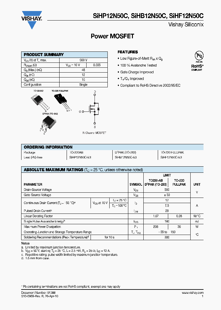 SIHB12N50C-E3_4975225.PDF Datasheet