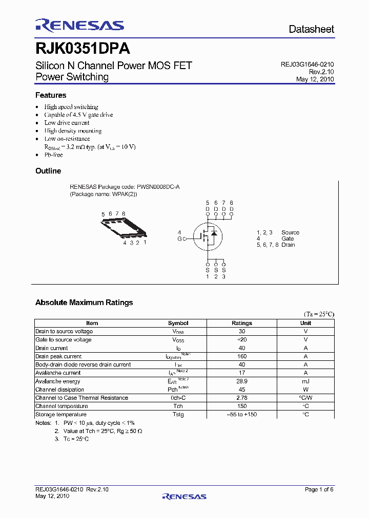 RJK0351DPA10_5010488.PDF Datasheet