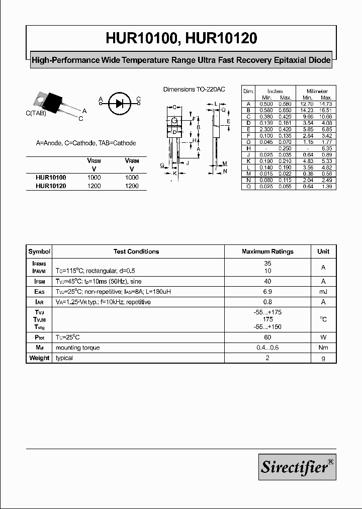 HUR10100_5015216.PDF Datasheet