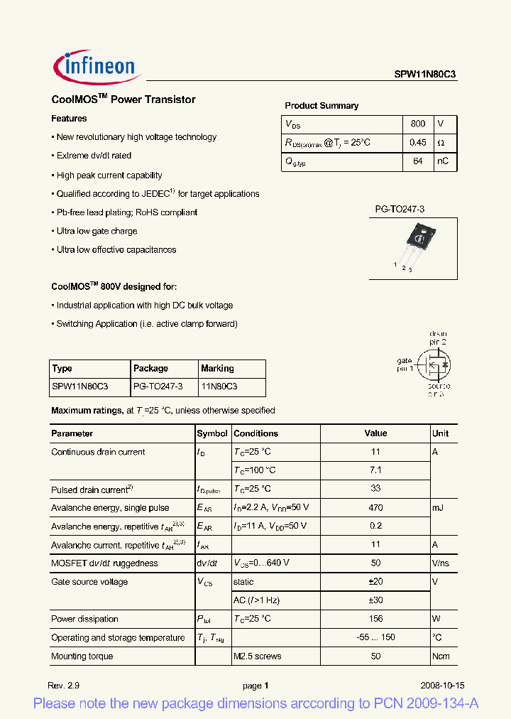 SPW11N80C3_20555.PDF Datasheet