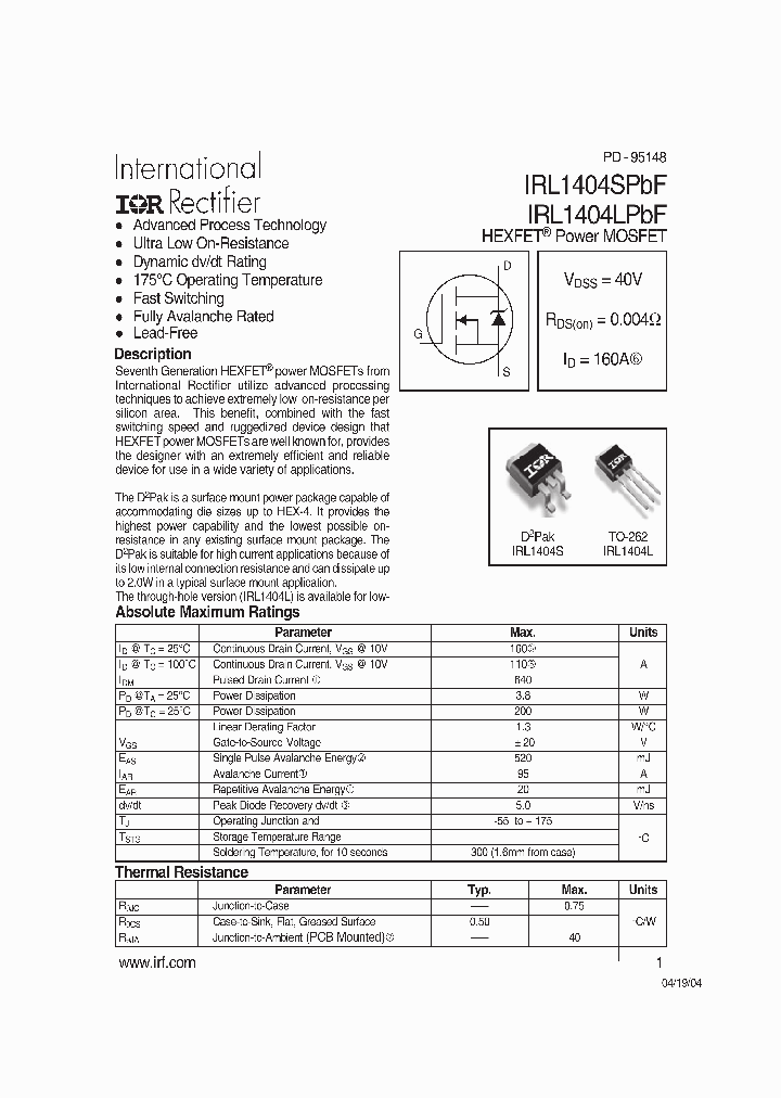 IRL1404LPBF_68447.PDF Datasheet