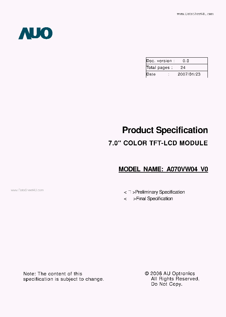 A070VW04V0_133285.PDF Datasheet