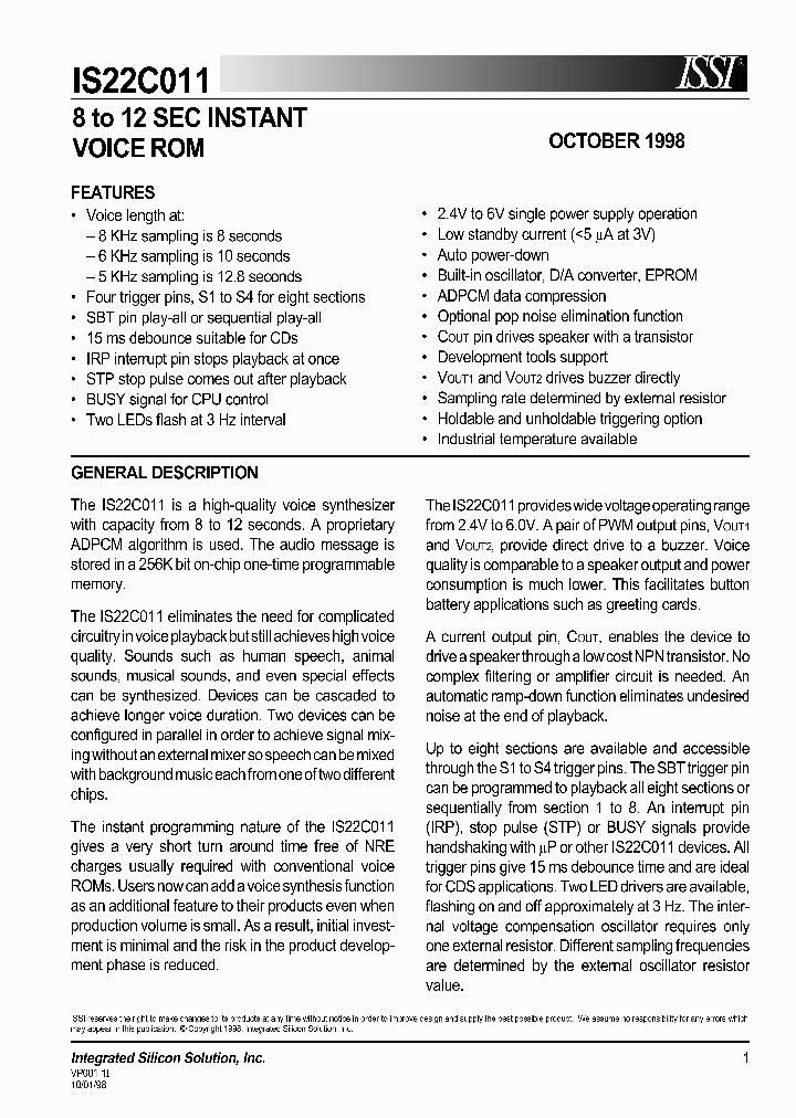 IS22C011_174305.PDF Datasheet
