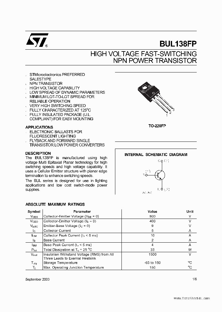 BUL138FP_161989.PDF Datasheet