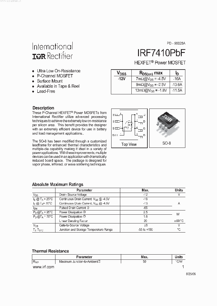 IRF7410PBF_168203.PDF Datasheet