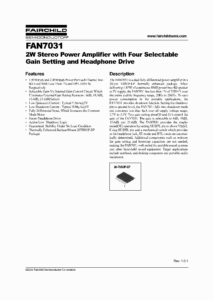 FAN7031MTF_180129.PDF Datasheet
