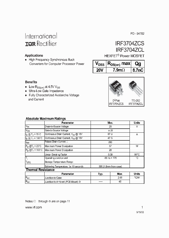 IRF3704ZCL_340370.PDF Datasheet