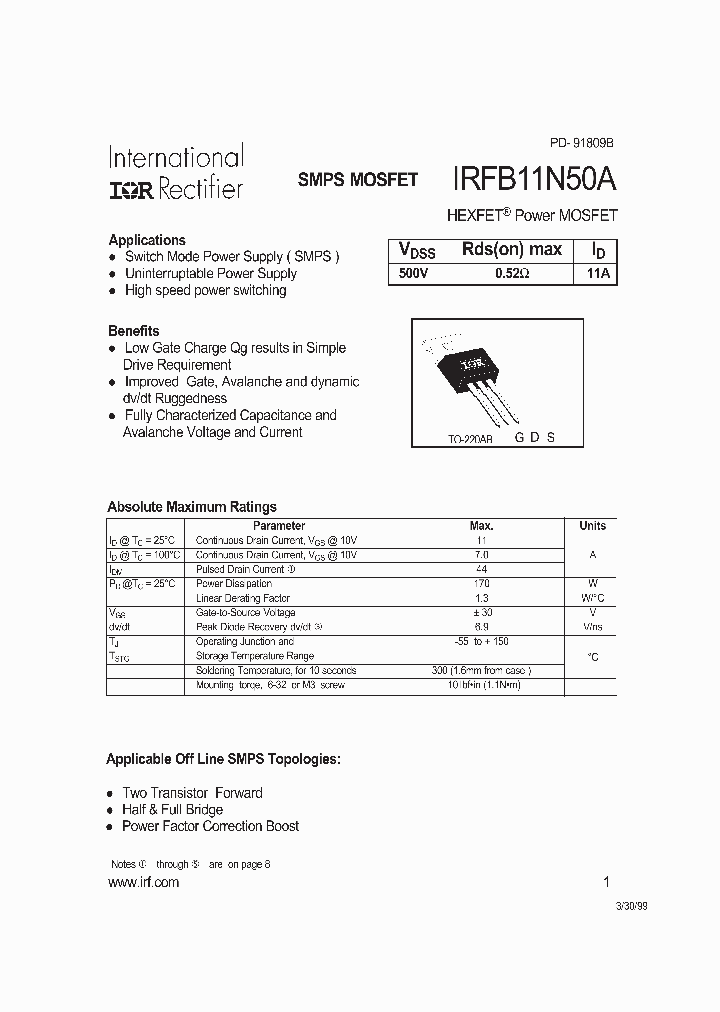 IRFB11N50_271333.PDF Datasheet