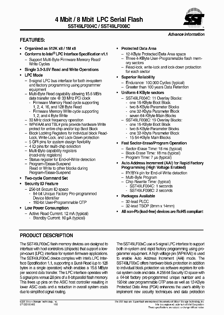 SST49LF004C-33-4C-NHE_354779.PDF Datasheet