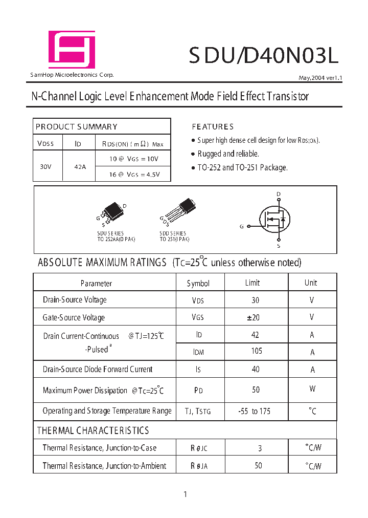 SDU40N03L_296588.PDF Datasheet
