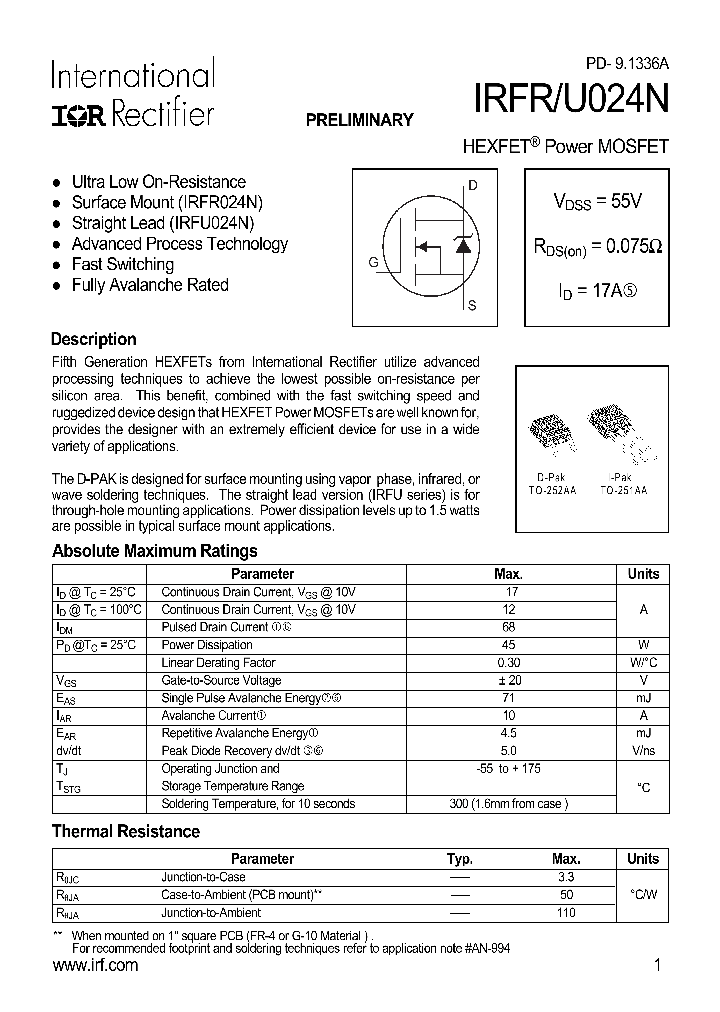 IRFU024N_316920.PDF Datasheet