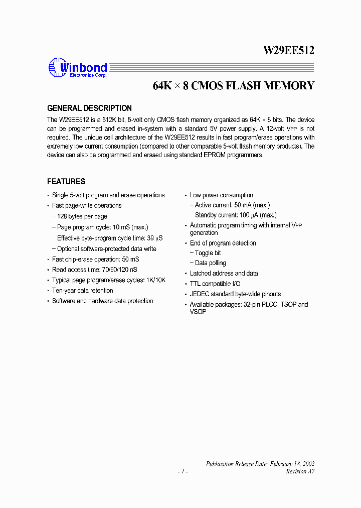 W29EE512P-70B_387987.PDF Datasheet