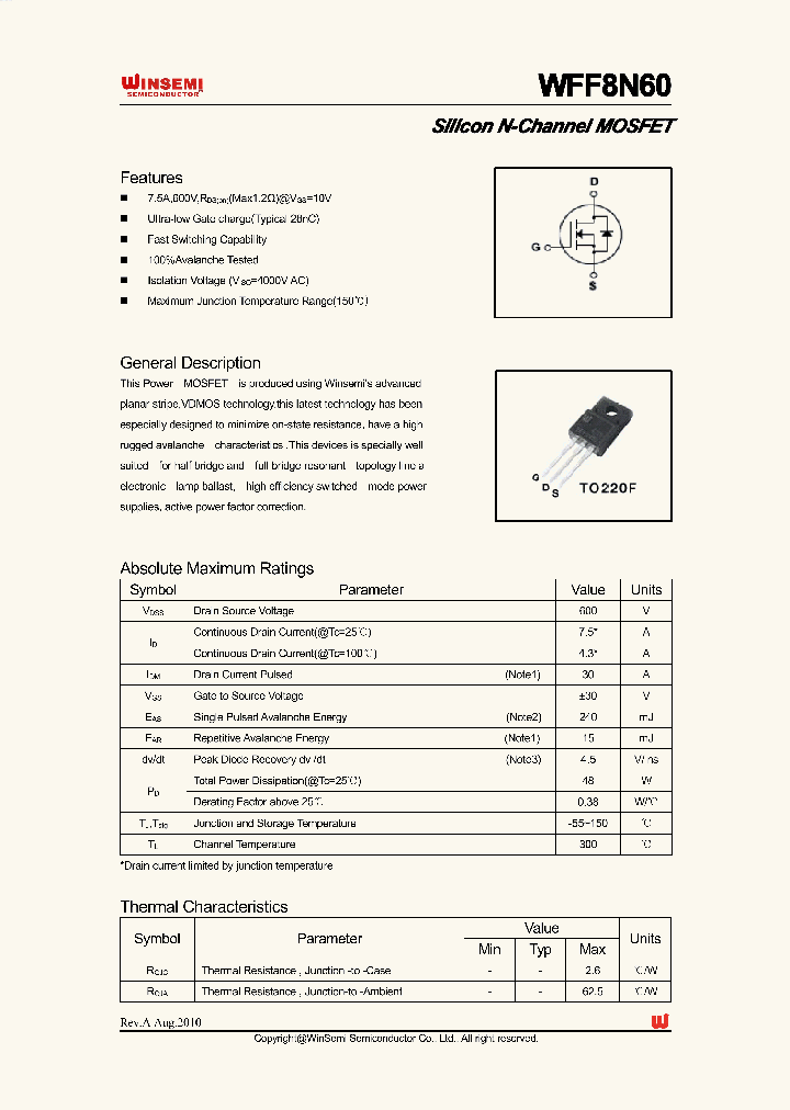 WFF8N60_452228.PDF Datasheet