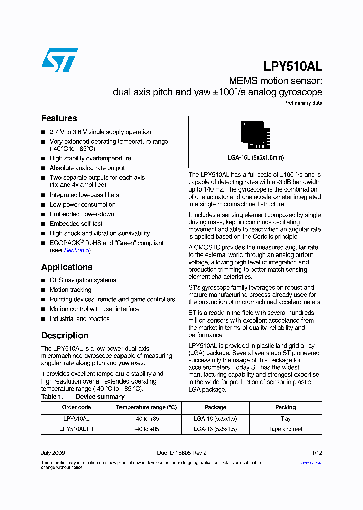 LPY510AL_891054.PDF Datasheet