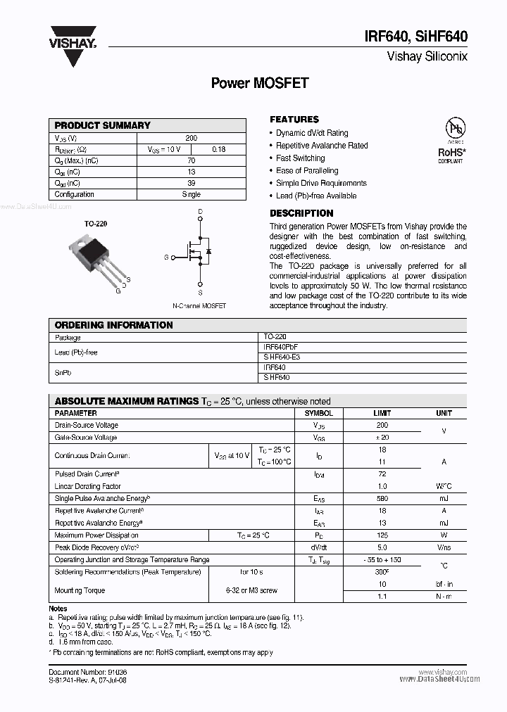 SIHF640_465745.PDF Datasheet