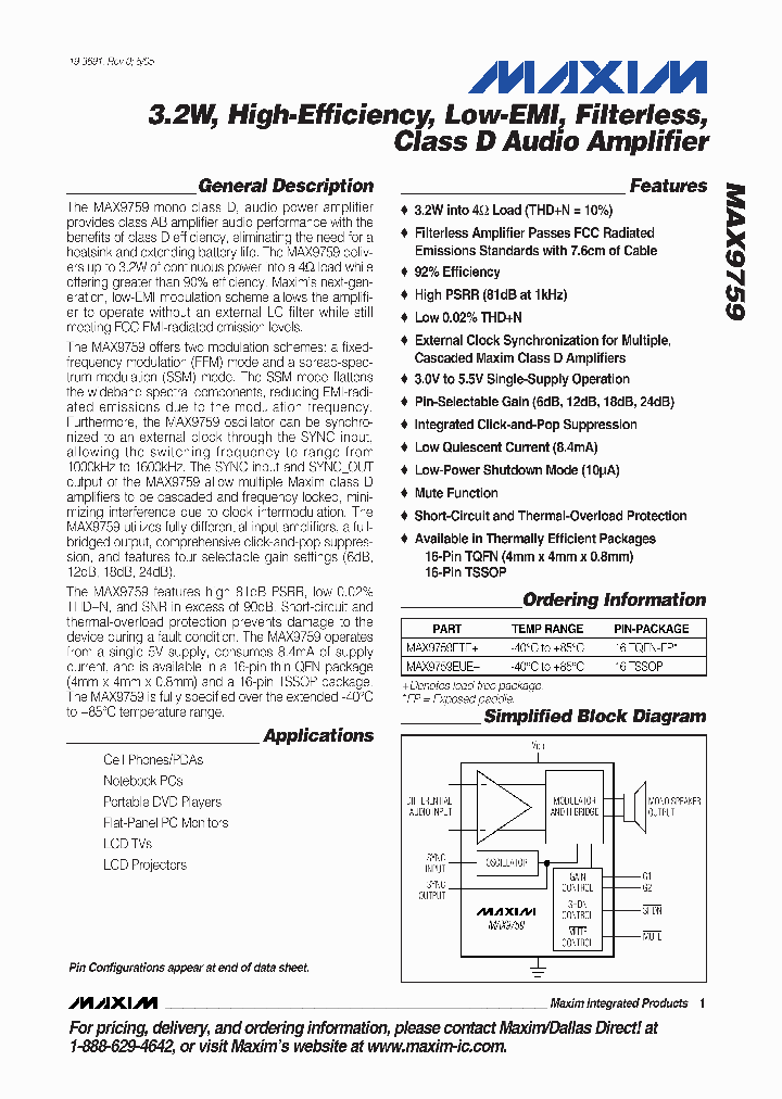MAX9759ETE_908159.PDF Datasheet