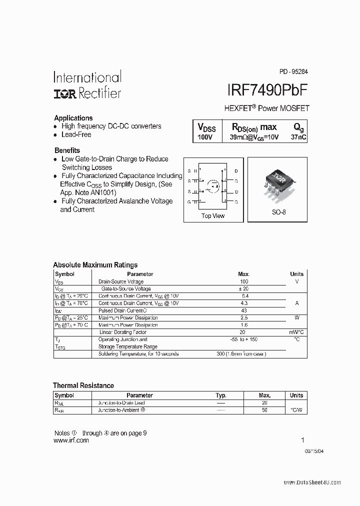 IRF7490PBF_517260.PDF Datasheet