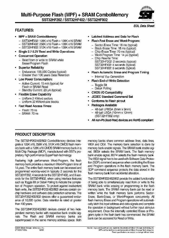 SST32HF802-70-4C-TBK_565308.PDF Datasheet