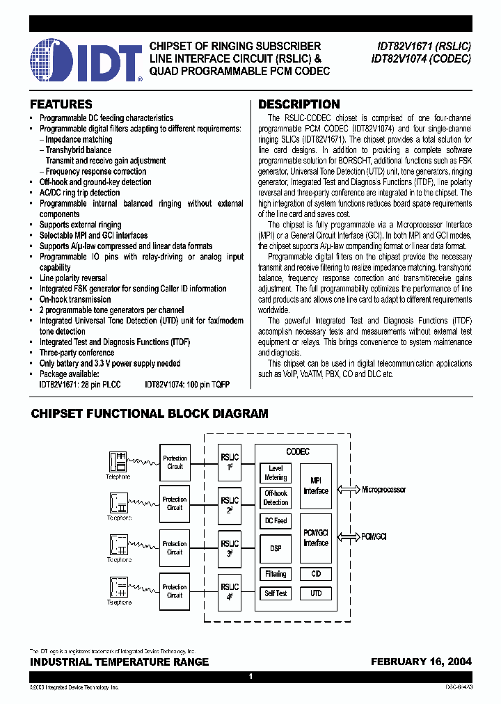 IDT82V1074PF_694858.PDF Datasheet