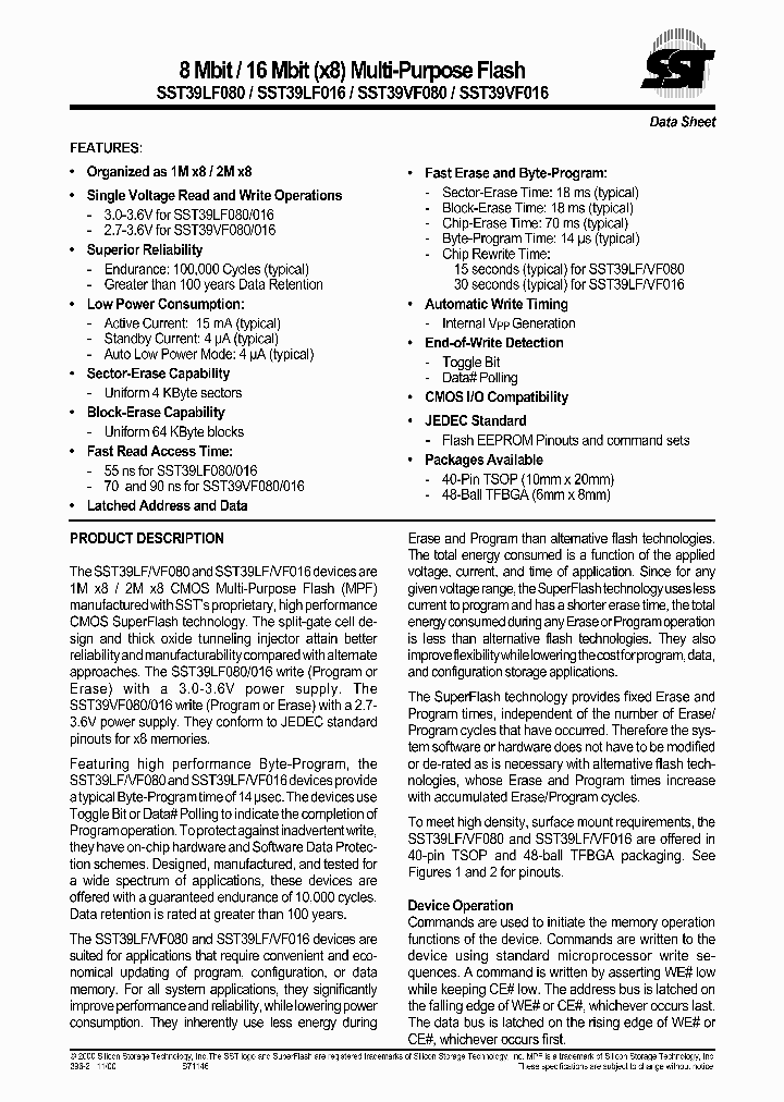 SST39VF016-70-4C-B2K_695996.PDF Datasheet