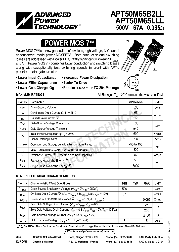 APT50M65B2LL_1233185.PDF Datasheet