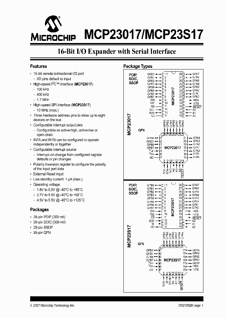 MCP23017-ESS_1213784.PDF Datasheet