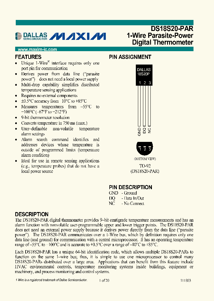 DS18S20-PAR_1275993.PDF Datasheet