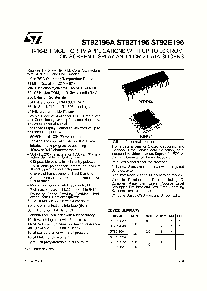 ST92196A2B1GEN_1353679.PDF Datasheet