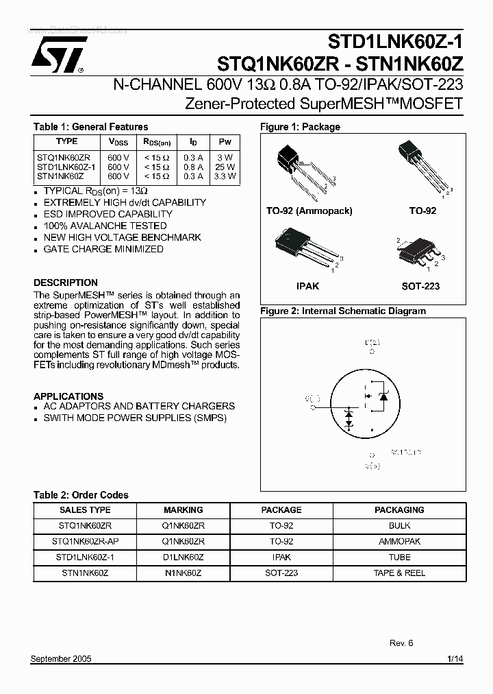 STQ1NK60ZR_1253297.PDF Datasheet