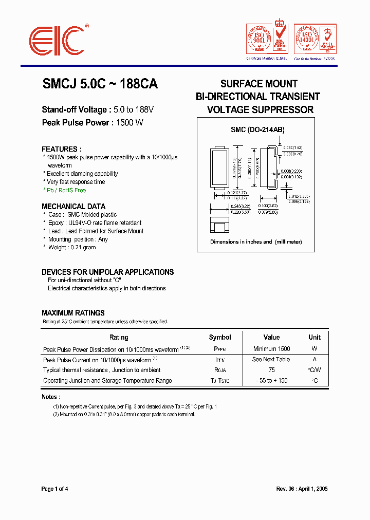 SMCJ150CA_1409724.PDF Datasheet