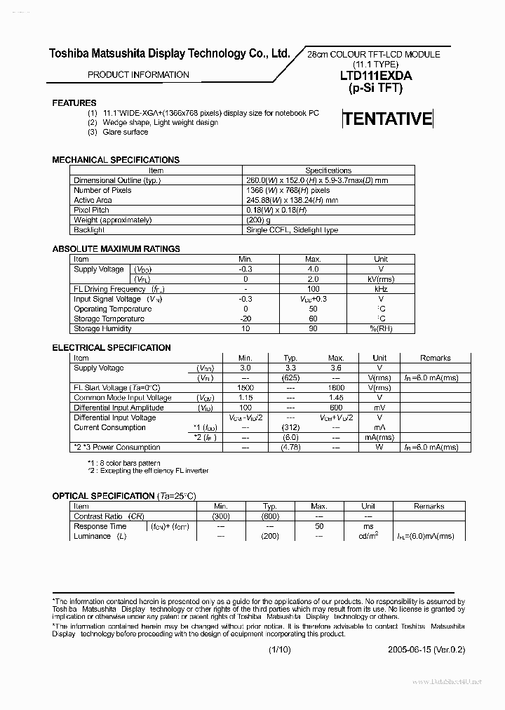 LTD111EXDA_1543307.PDF Datasheet