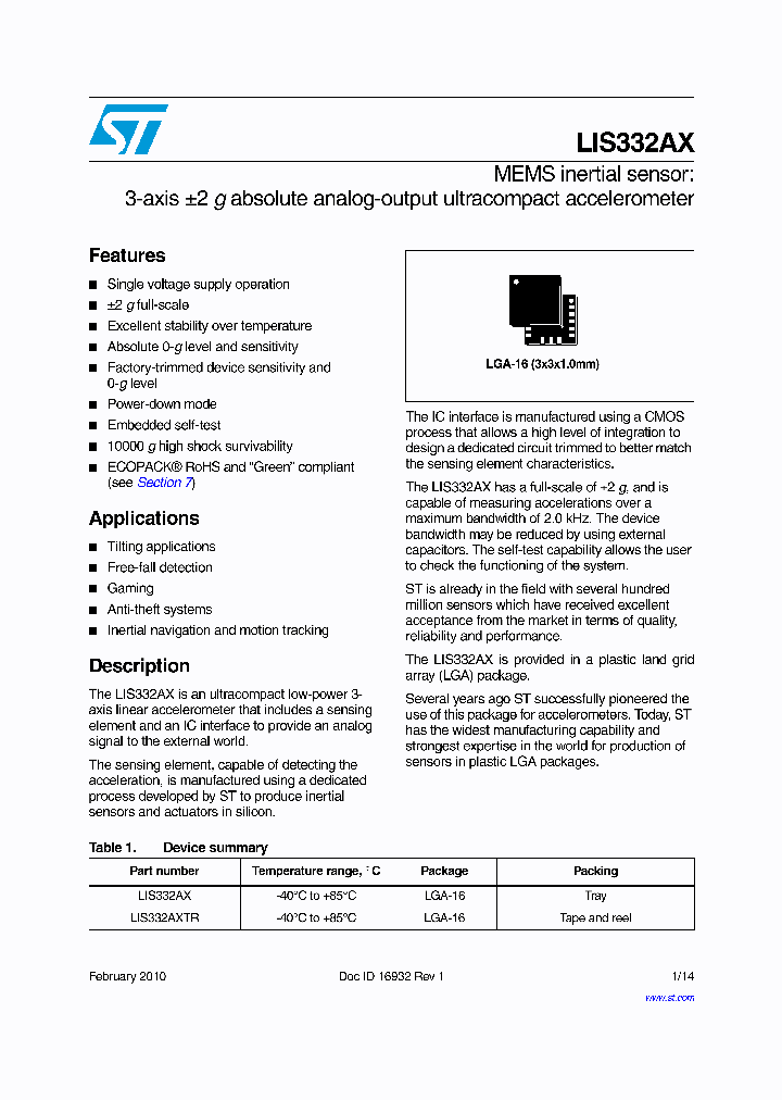 LIS332AXTR_880937.PDF Datasheet