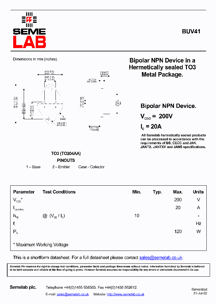 BUV41_888797.PDF Datasheet